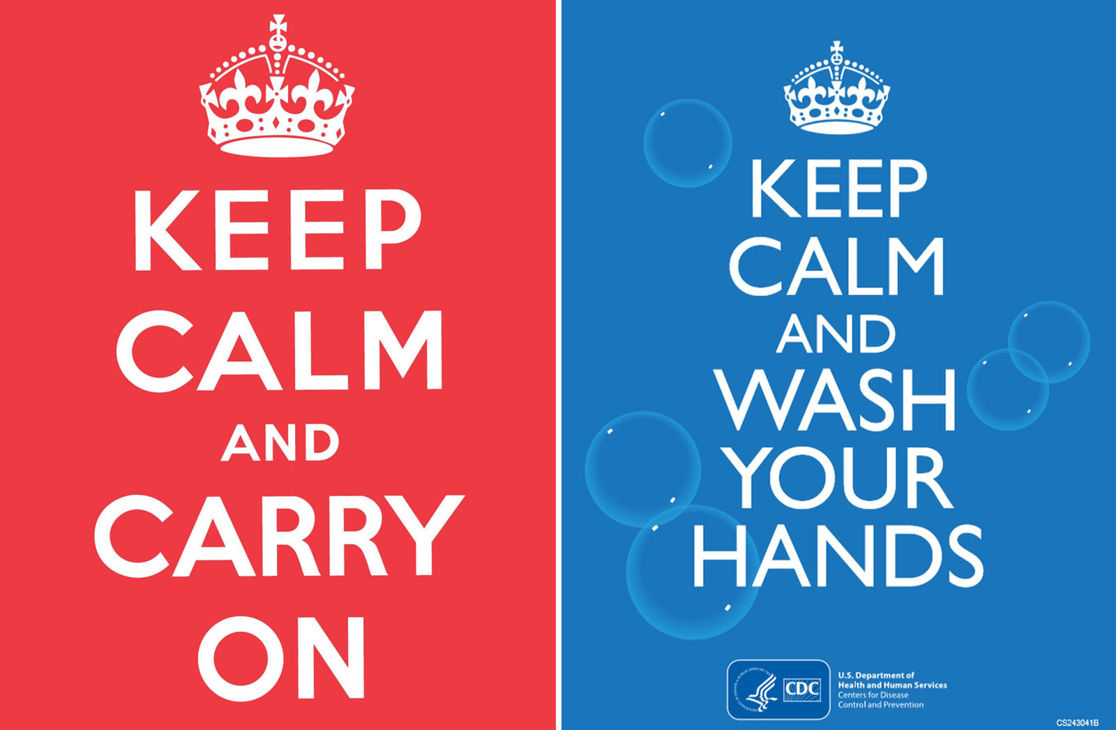 Keep Calm and Carry On poster and a modern reimagining
