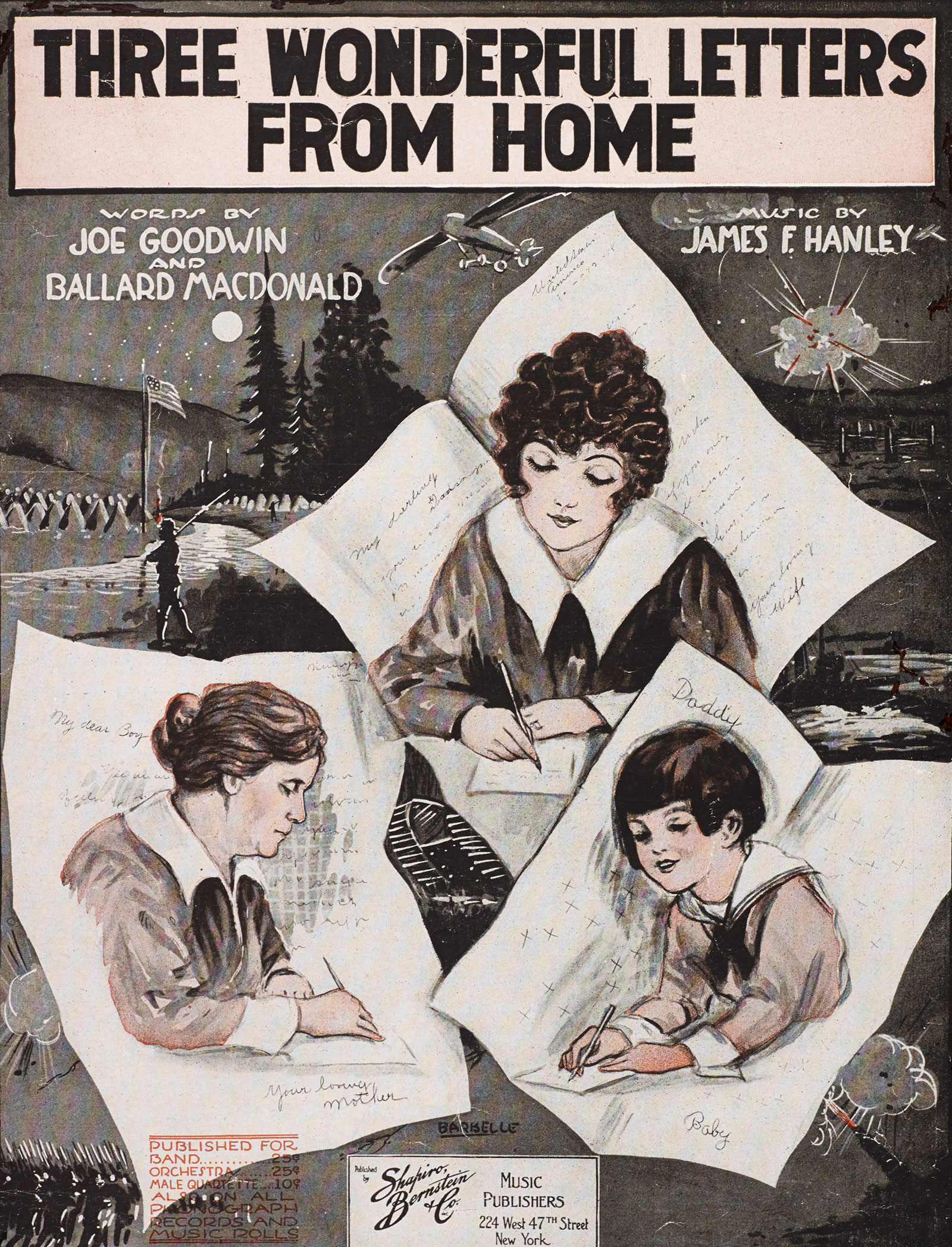Sheet music cover showing women and a girl writing letters