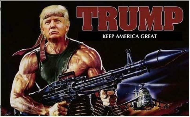 Keep America Great poster with Donald Trump as Rambo