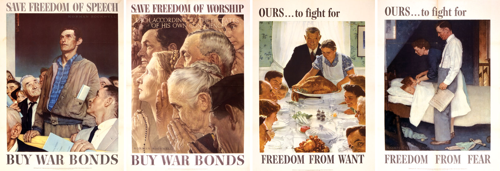 Posters based on Norman Rockwell's Four Freedoms paintings